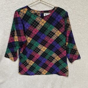 Vintage Teddi Of California Bright Top Secretary Geek Blouse Sz 14 Shoulder Pads